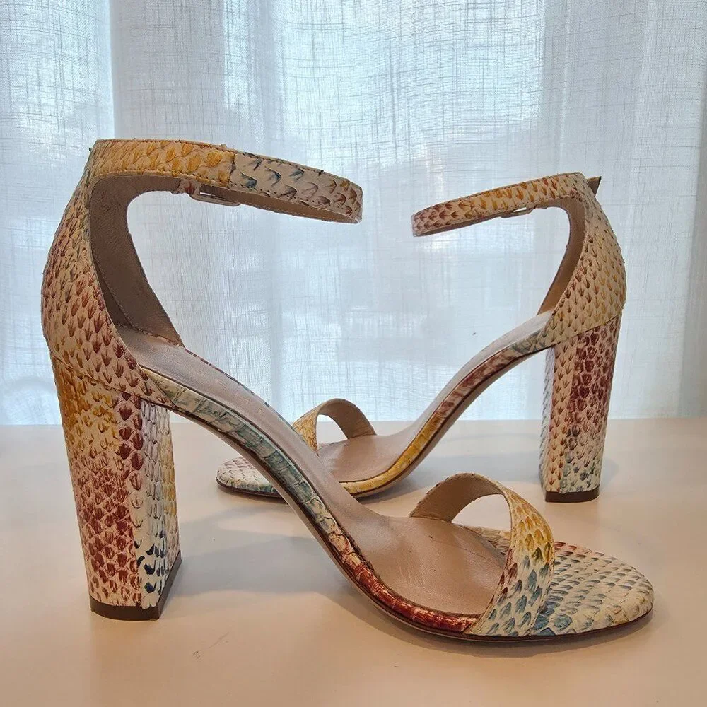 M. Gemi Leather Snake Print Colorful Block Heel Sandals. Sz 6.